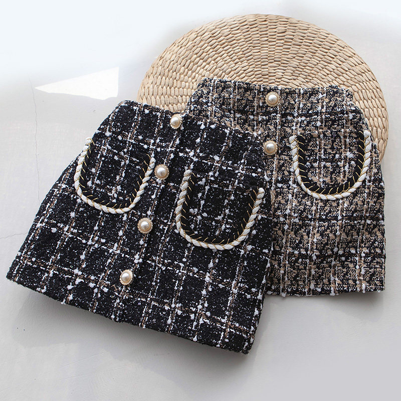 女童半身裙春秋冬洋气儿童小香风格子短裙加厚A字裙百搭公主裙子