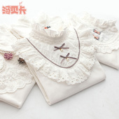 春秋装 新款 中大童长袖 女童白色打底衫 女孩翻领韩版 T恤女孩上衣