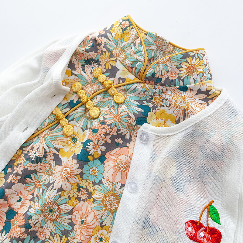 夏装新品全棉复古风女童旗袍