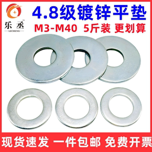 乐丞4.8级铁镀锌平垫m3 金属带孔平垫垫片螺丝垫 m40加大镀锌垫圈
