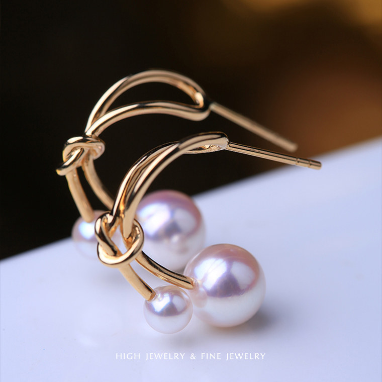 珠宫＜天女光泽耳环＞日本Akoya天然海水珍珠18K黄金