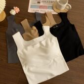 背心女内搭2025夏季 新款 修身 方领无袖 冰丝内衣吊带带胸垫短款 上衣