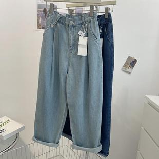 肥仔宽松特大码300斤做旧浅色阔腿牛仔裤男女装复古高腰老爹长裤2