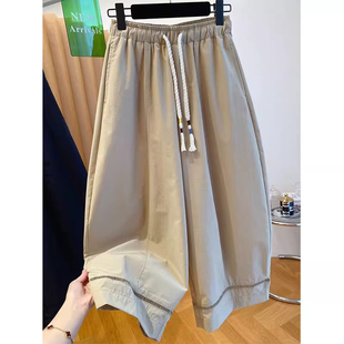 特大码300斤韩版松紧腰弯刀裤男女夏季2025新款宽松气球九分裤子2