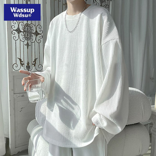 肥仔宽松特大码300斤轻熟风白色长袖t恤男士潮牌男生春季穿搭内搭