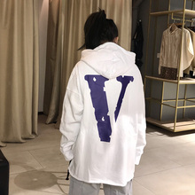 Vlone X FRIENDS迈阿密限定紫色背后大V下摆破坏衫帽男女同款卫衣