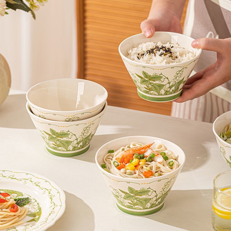 因瓷欢喜釉下彩餐具家用5英寸斗笠碗欧式复古高颜值米饭碗甜品碗