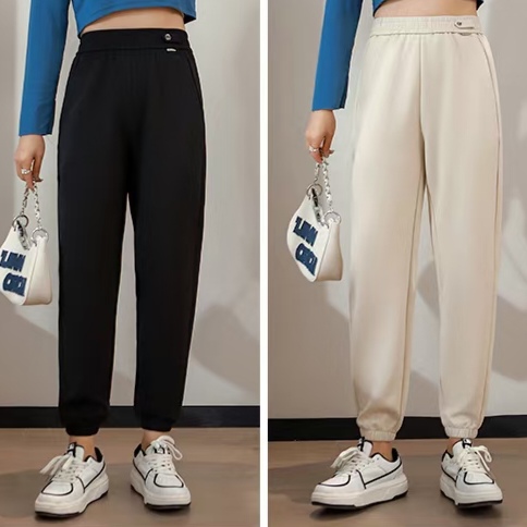 春夏新款修身显瘦薄款运动裤女简约春季跑步显瘦百搭裤子灰色束口