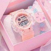 儿童手表少女孩女童防水小学生只看时间带闹钟 粉色电子表初中生