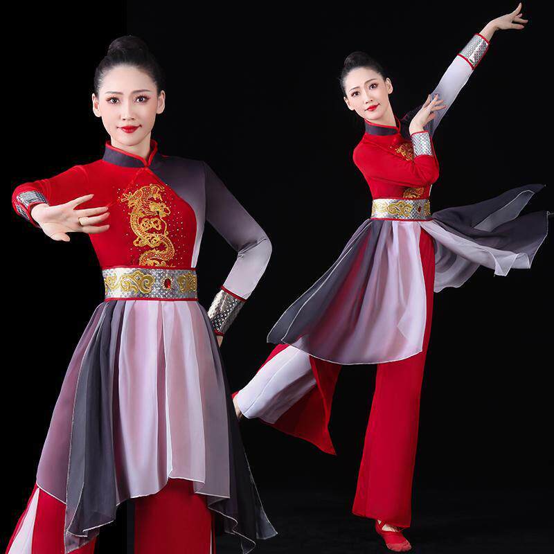 古典舞蹈书简舞演出服女飘逸中国风艺考腰鼓扇子水鼓打鼓表演服装