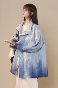 2024春装渐变水墨画立领冲锋衣夹克帅气宽松外套1108-P78控98图片