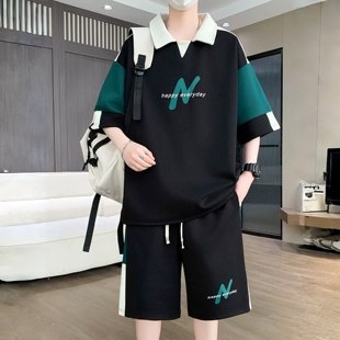 青少年短袖t恤男孩高中初中学生冰丝POLO衫大童夏装休闲运动套装