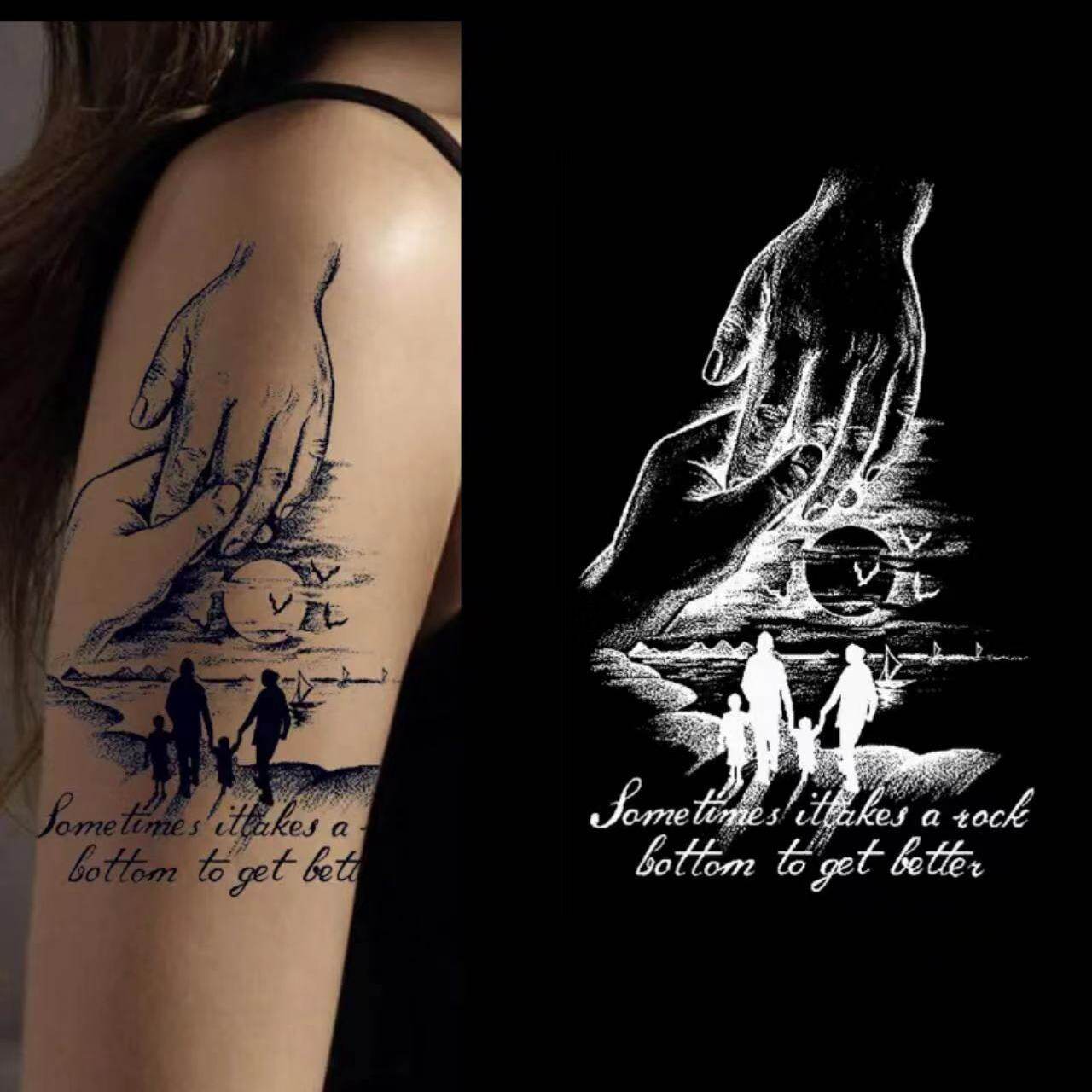 半永久纹身草本贴画幸福一家四口守护半臂防水逼真不反光父爱亲情