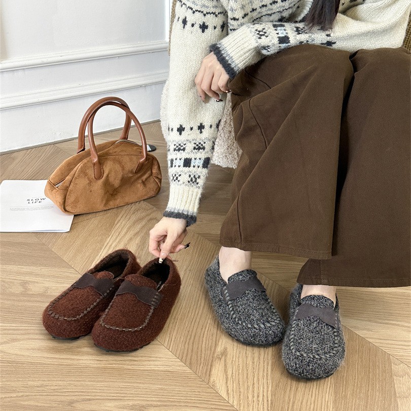 复古百搭2025秋冬新款法式单鞋懒人乐福鞋休闲一脚蹬套脚豆豆