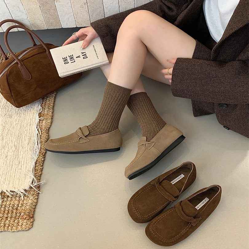 勃肯鞋女新款春秋复古休闲单鞋一脚蹬平底软底乐福豆豆鞋