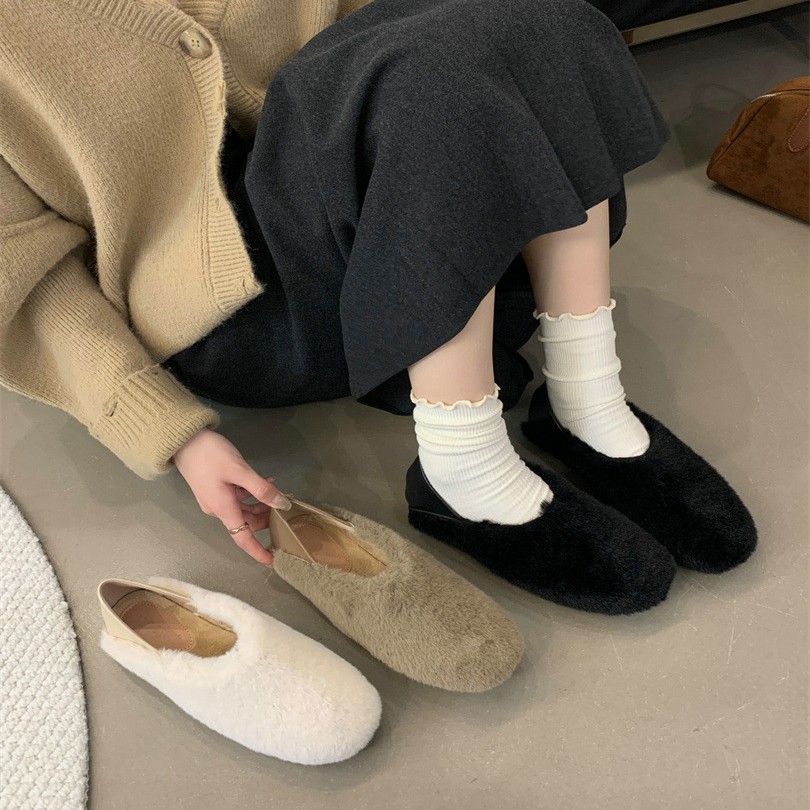 2025毛毛鞋女冬外穿保暖加绒一脚蹬豆豆鞋仙女踩脚懒人棉鞋