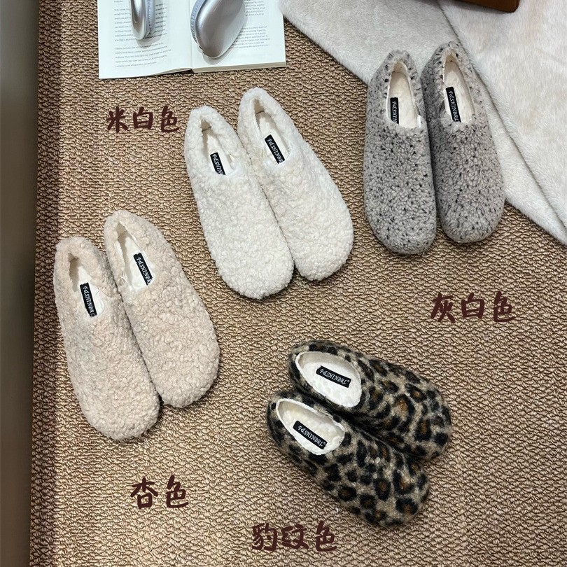 时尚豹纹毛毛鞋女外穿2025新款秋冬厚底内棉拖加绒包头