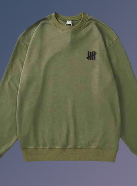 五道杠HIAUTO UND秋冬圆领套头男女情侣基础图标加厚宽松卫衣外套