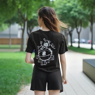 不败五道杠 HIAUTO UND 夏季圆领短袖幽灵图案印花 男女情侣款T恤