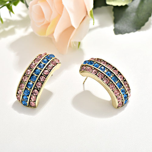 中古风vintage满钻镶嵌字母C形耳环跨境s925银针复古HD耳环耳饰