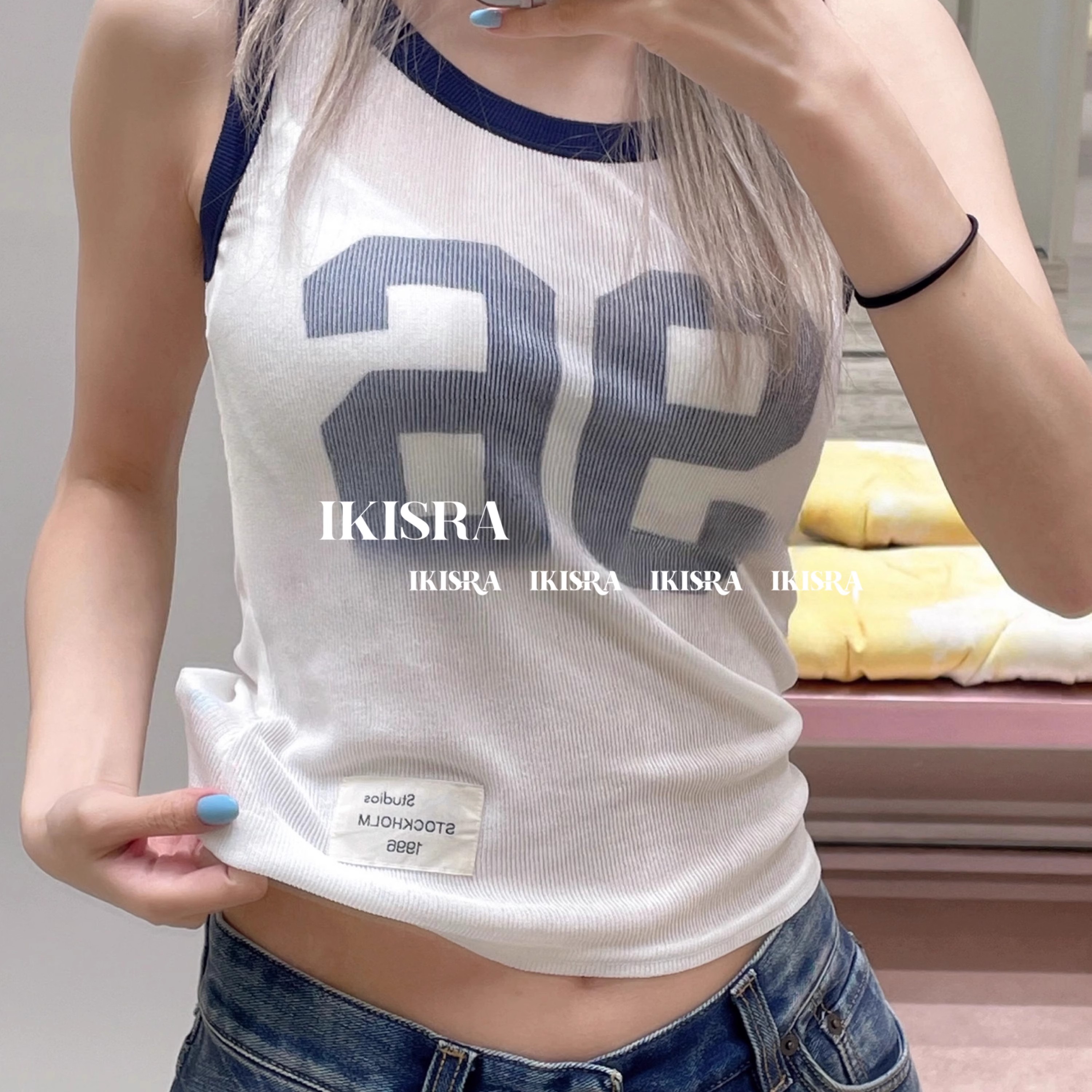 辣妹风1996数字无袖背心上衣女