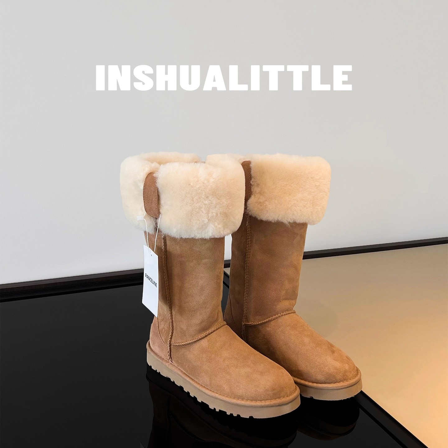 羊羔毛中筒高筒雪地靴女士2cm