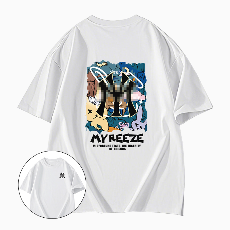 MY2025春夏款时尚短袖t恤圆领英文重磅纯棉情侣装原宿风男女短袖