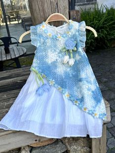 女童连衣裙夏季2026新款儿童洋气立体花朵无袖背心裙扎染公主裙