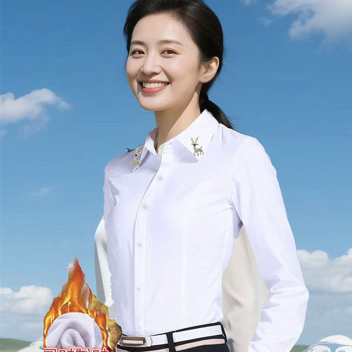 港风复古别致斜襟温柔白色衬衫女秋冬加绒加厚衬衣通勤百搭上衣