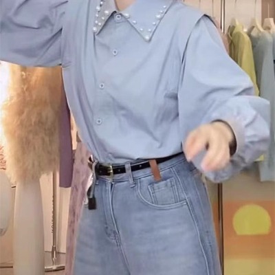 设计感翻领钉珠衬衫女2025新款