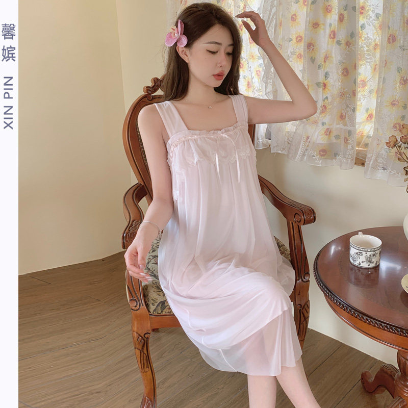 馨嫔夏季网纱莫代尔性感吊带睡裙