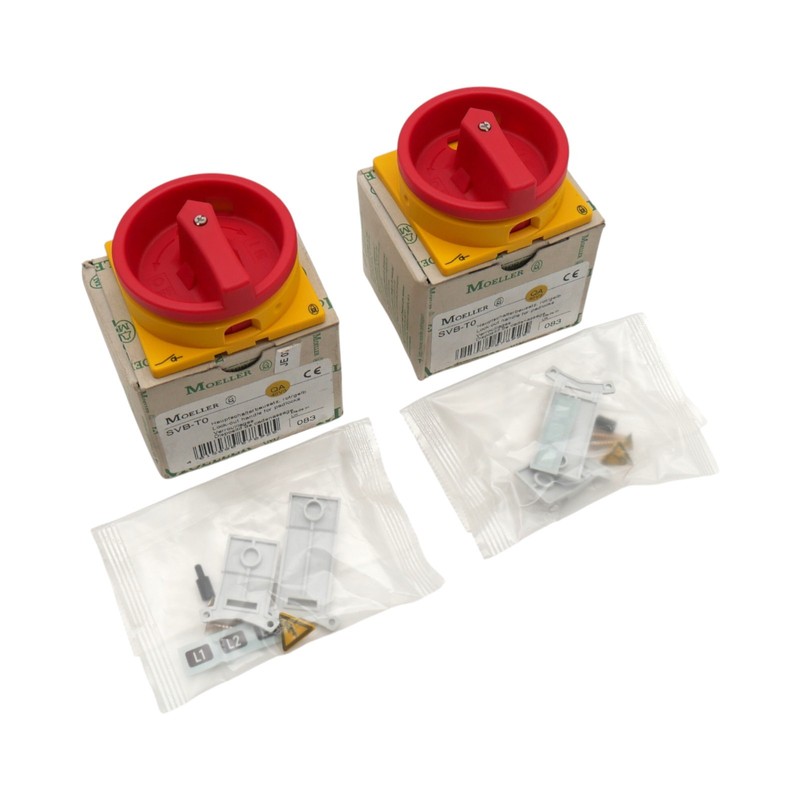 2x Moeller SVB-T0 Hauptschalterbausatz, rot/gelb / Main swit