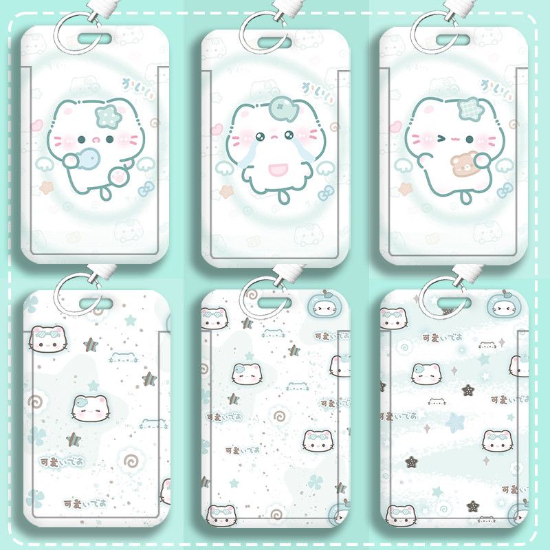 清爽薄荷小猫学生滑盖卡套卡