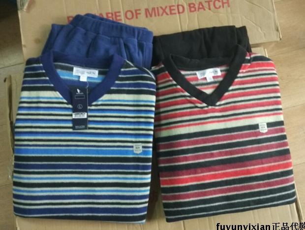 外贸男士毛绒家居服两件套装男式条纹摇粒绒睡衣长袖长裤有加大码
