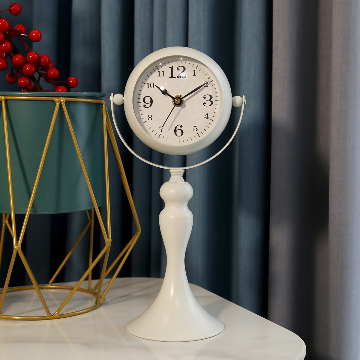 欧式静音台钟卧室客厅钟表摆件田园铁艺小钟台式钟座钟时钟 包邮,家居饰品,座钟,淘宝优惠券,粉丝福利购,淘宝优惠卷