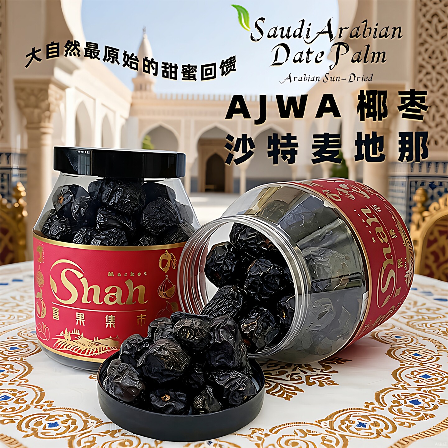 沙特椰枣AJWA麦地那阿拉伯进口黑椰枣伊朗迪拜阿联酋超特级天然