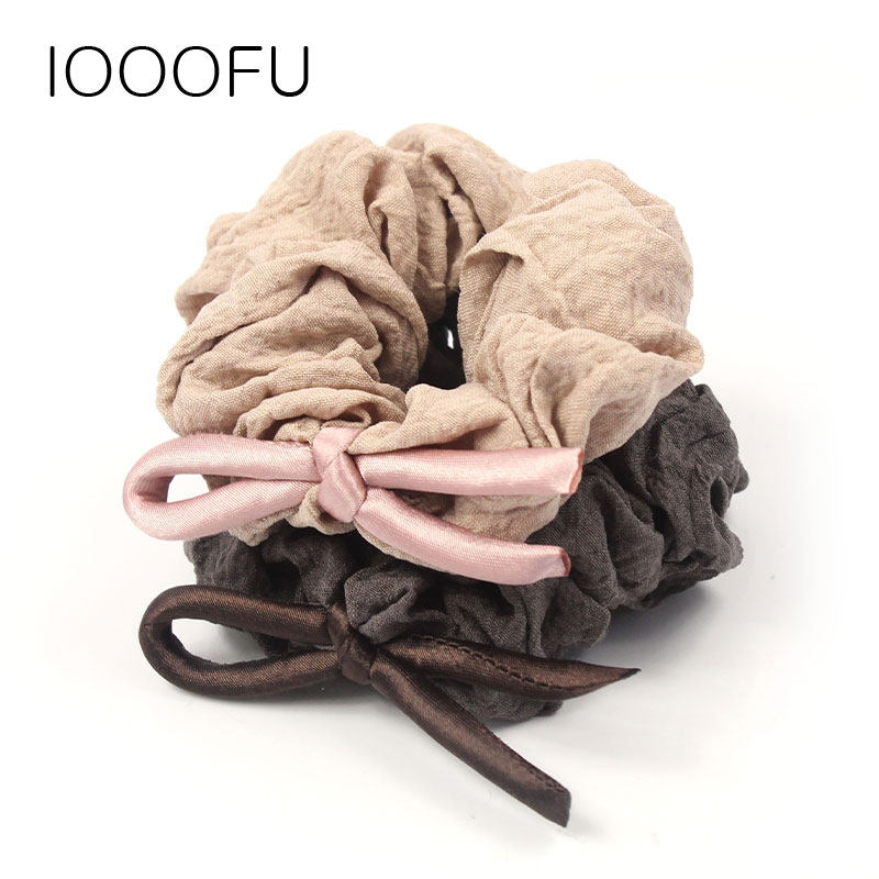韩国进口 布艺扎马尾蝴蝶结发圈 简约棉麻高级感头饰 质感发绳宽