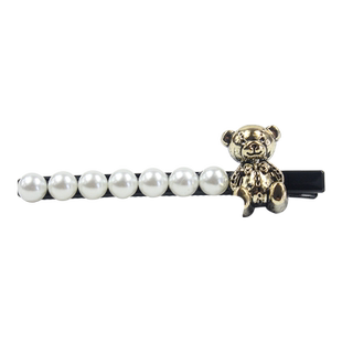 韩国珍珠淑女长发夹可爱小熊秀气侧边夹大号鸭嘴刘海发卡黑灰珠光