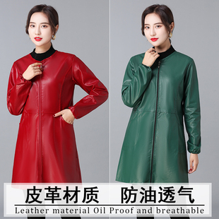 外套 工作服围裙羽绒服护衣中长款 秋季 女罩衣大人防水防油厨房长袖