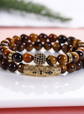 2024火爆琥珀手串定情礼物精美微镶天然虎眼石情侣手链礼物饰品