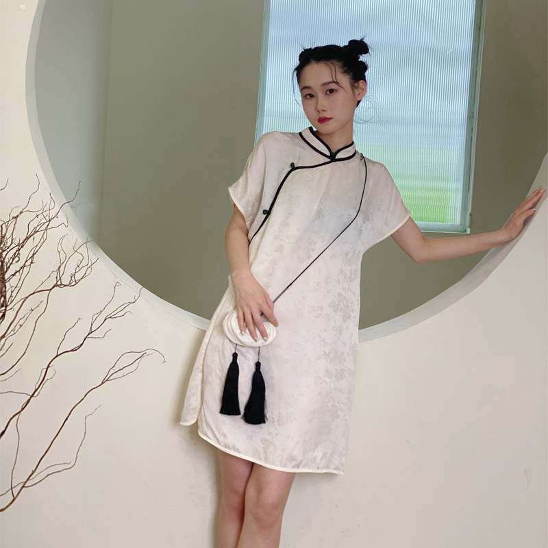 叁禾沐 真丝开襟旗袍睡衣女桑蚕丝新中式家居服可外穿睡裙夏季