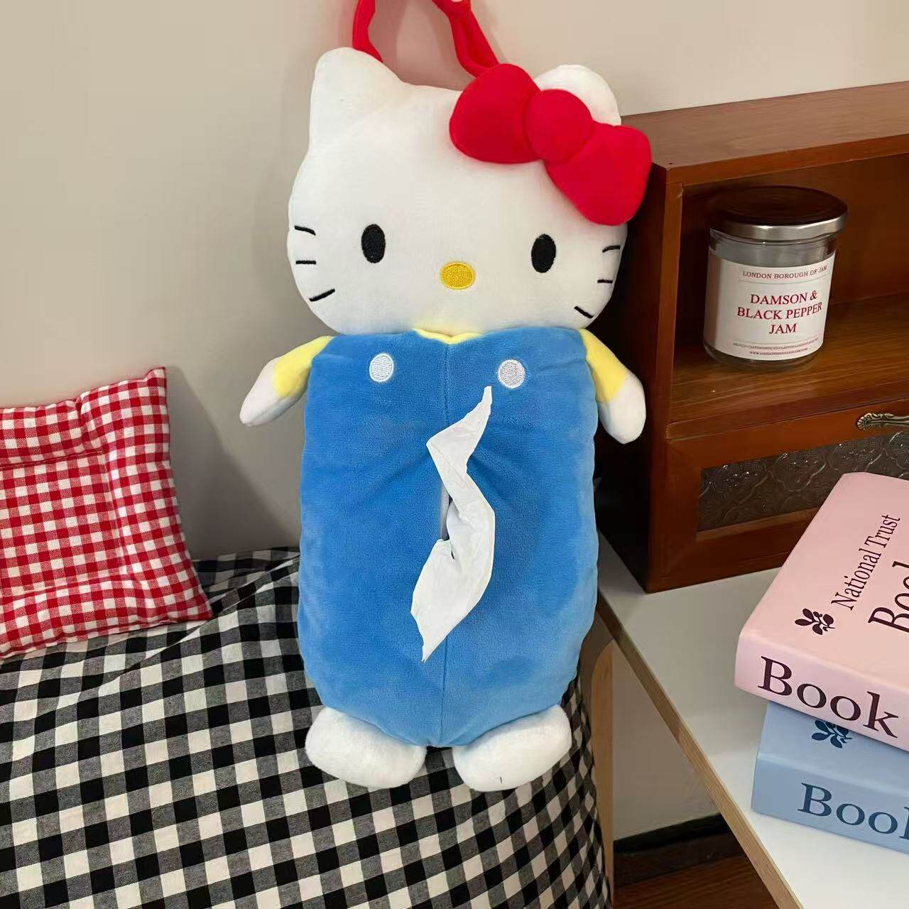 小红书同款HelloKitty猫纸巾盒毛绒少女心收纳挂式可爱抽纸纸巾套