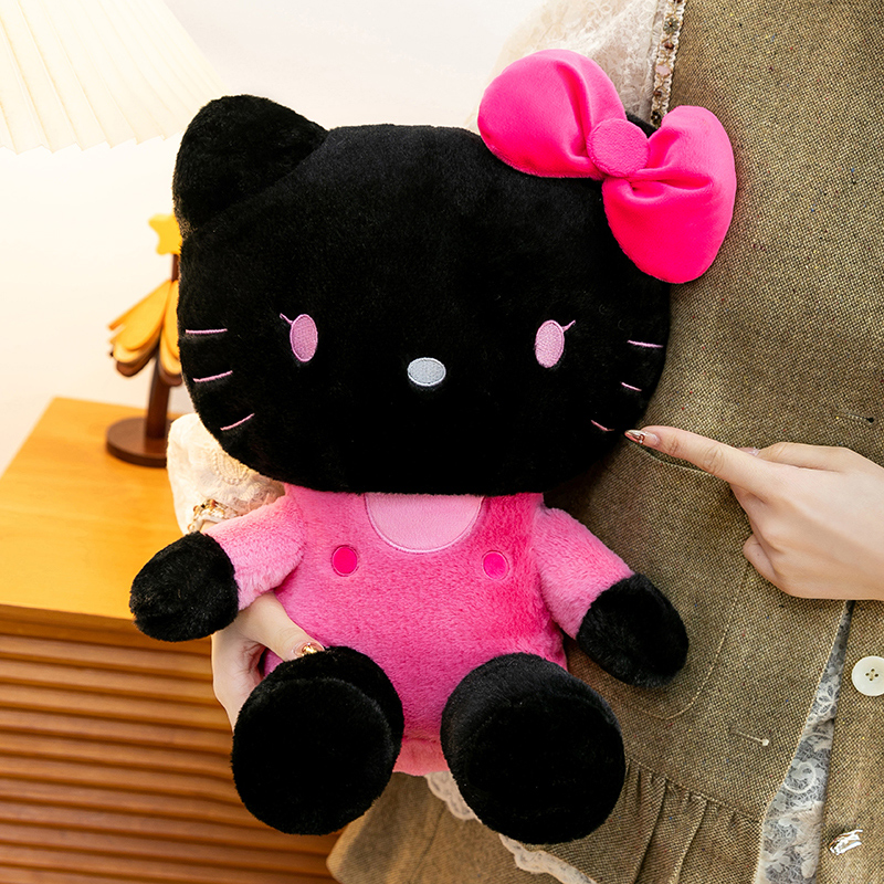新款网红黑皮猫咪玩偶毛绒玩具KT猫咪公仔凯蒂猫布娃娃摆件送女孩