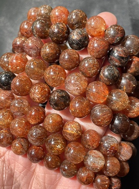 天然黑金超共生双轮云母单圈顺发黑金超手串一物一图