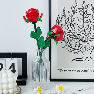 乐高花束花瓶ins风透明简约玻璃玫瑰花积木花瓶居家装饰摆件礼物