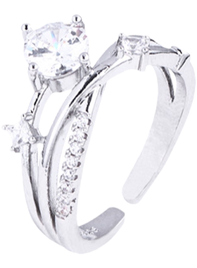 宇宙星球轨迹闪钻法式交叉戒指