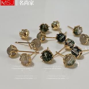 小众天然石绿幽灵闪光石耳钉女通勤小众气质高级百搭耳饰百搭耳环
