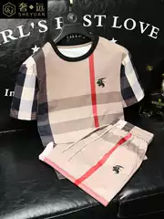 European High-End Designer Style Men's Casual Plaid Short Set Trendy Slim-Fit Short Sleeve T-Shirt Men's New Summer