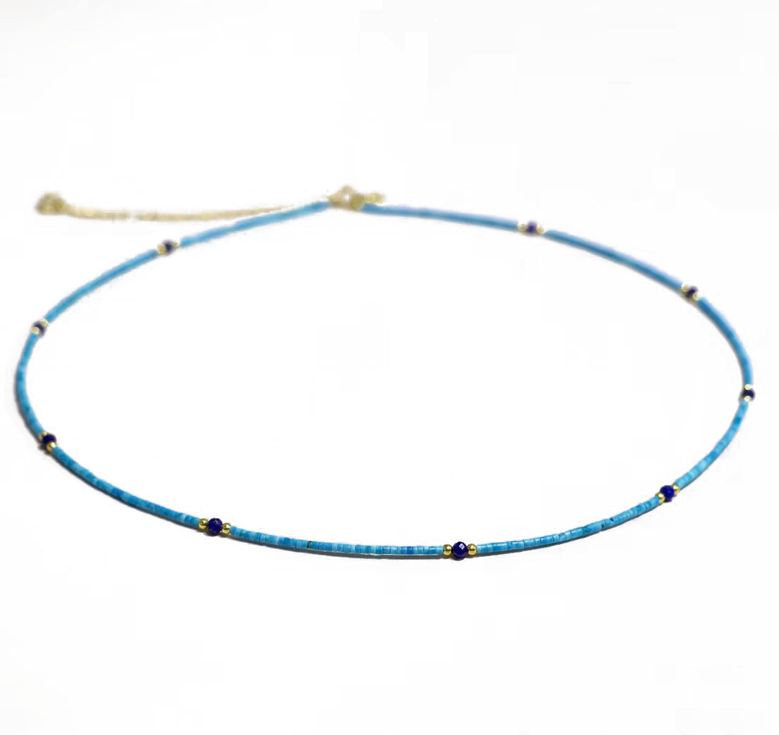 kahkashan天然青金石松石小项链