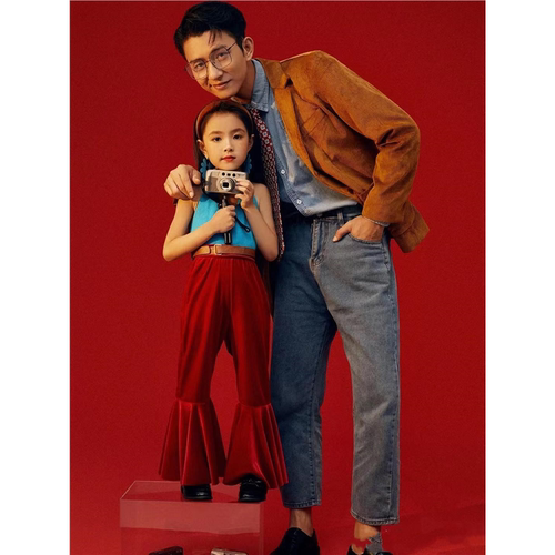 80-90年代港风怀旧演出服影楼复古女童艺术照儿童港风喇叭写真服